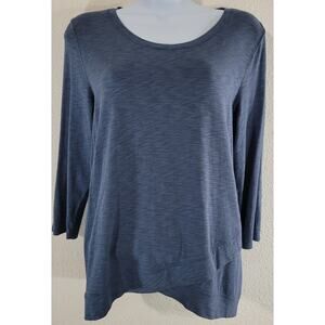 Lucy & Laurel Anthropologie Blue Slub Knit Crisscross Hem Top L 3/4 Sleeves Soft